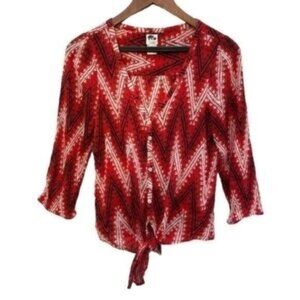 John Robshaw Lucky Brand Chevron Tie Front Blouse